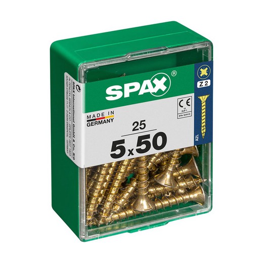 Caja 25 uds. Tornillo madera spax cab. Plana yellox 5,0x50mm spax