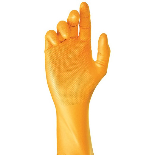 Caja 50 guantes desechables nitrilo naranja sin polvo talla 11 juba