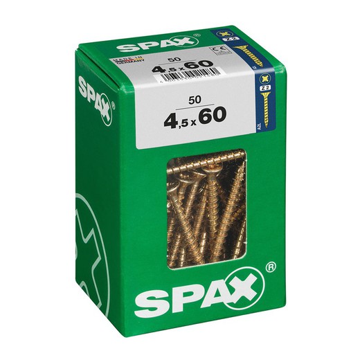 Caja 50 uds. Tornillo madera spax cab. Plana yellox 4,5x60mm spax