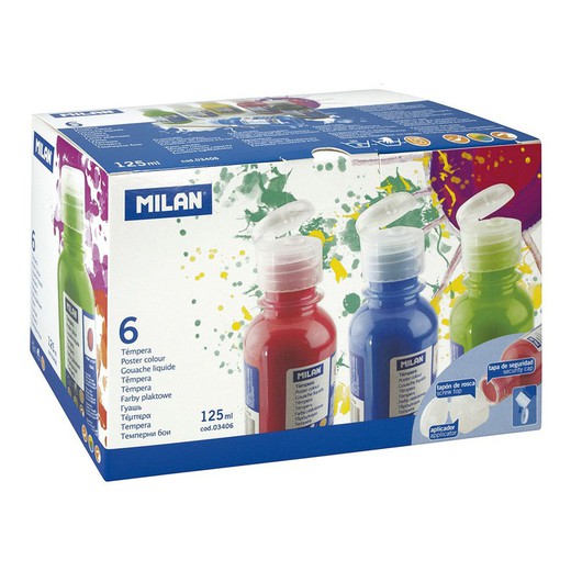 Caja 6 botellas 125ml de témpera colores surtidos milan