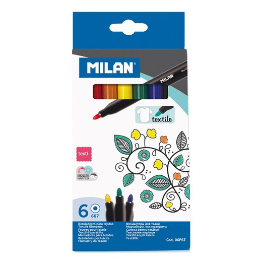 Caja 6 rotuladores para pintar sobre tejidos milan