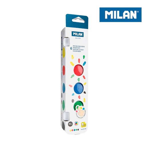 Boîte avec 6 pots de peinture au doigt 25ml milan