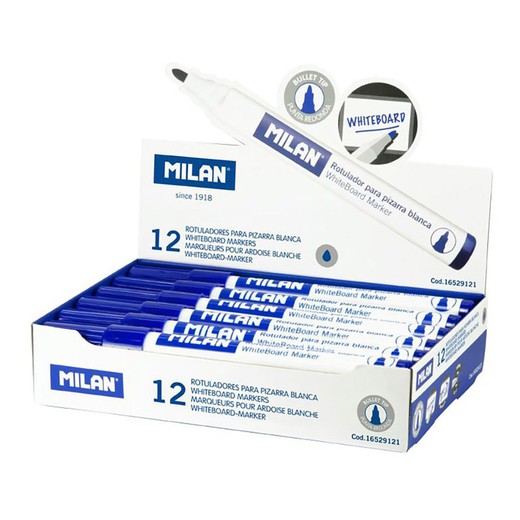 Caja de 12 rotuladores azules ø4,7mm para pizarra blanca milan