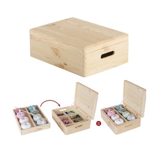 Boîte en pin avec organisateur et couvercle emballé 40x30x14cm astigarraga