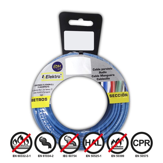 Carrete cablecillo flexible 1,5mm azul 15mts libre-halogenos