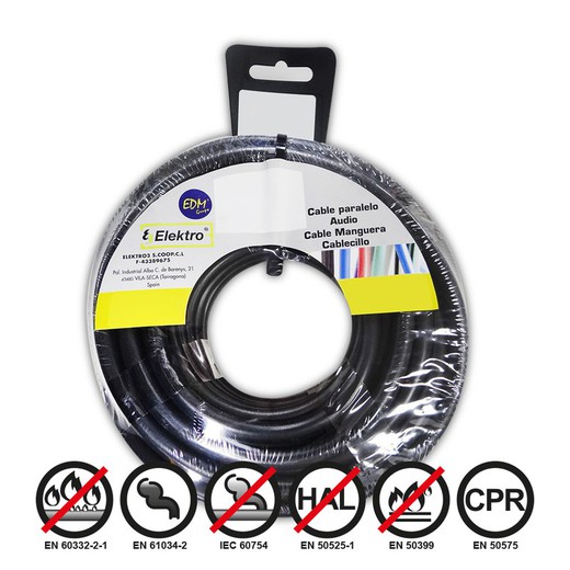 Carrete cablecillo flexible 1,5mm negro 15mts libre-halogenos