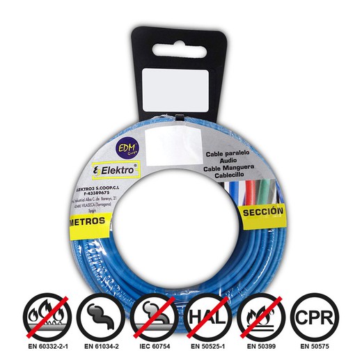 Enrouleur de câble souple 4mm. Bleu 50mts. Halogènes libres