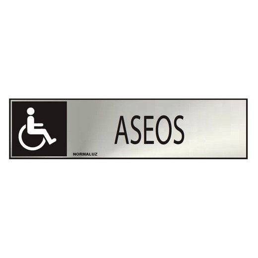 Cartel informativo "aseos" discap. (inox adhesivo 0.8mm) 5x20cm