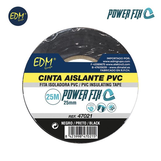 Cinta aislante 25m x 25 mm negra edm