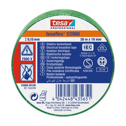 Cinta aislante homologada verde 20m x 19mm 53988 tesa