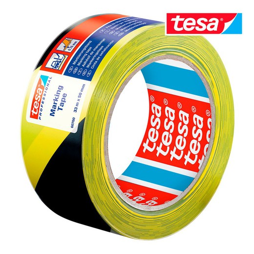 Cinta de balizar adhesiva negro/amarillo 33m x 50mm 60760 tesa