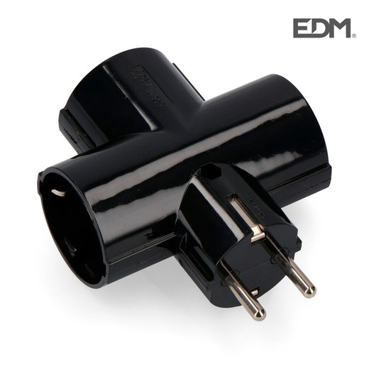 Plug blister triplo preto com baquelite t / tl 16a 250v edm