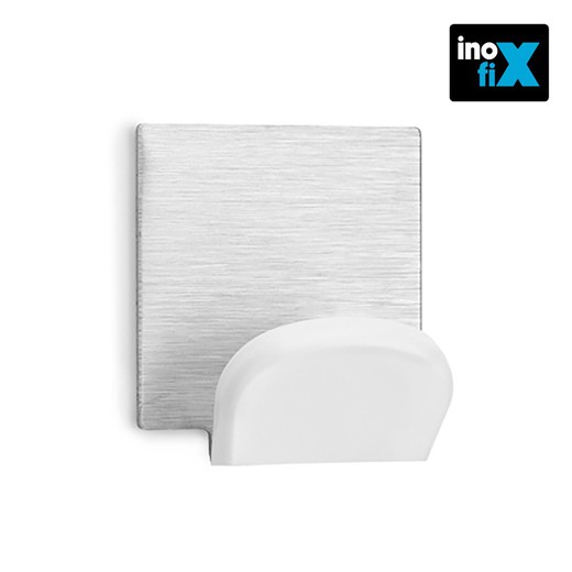 Cabide adesivo branco com base de aço inoxidável (blister 2 unidades) inofix