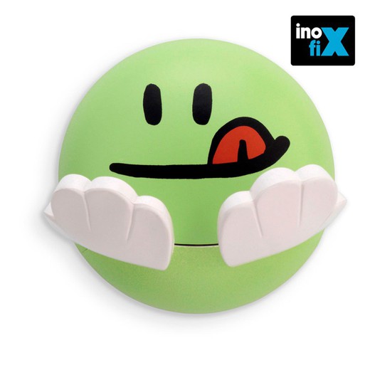 Colgador adhesivo infantil diseño cara verde. Inofix