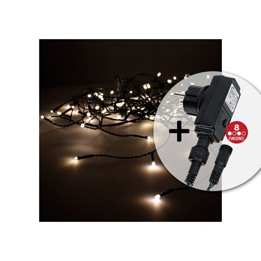 Cortina con programdor 2x1mts 10 tiras 100 leds blanco calido edm