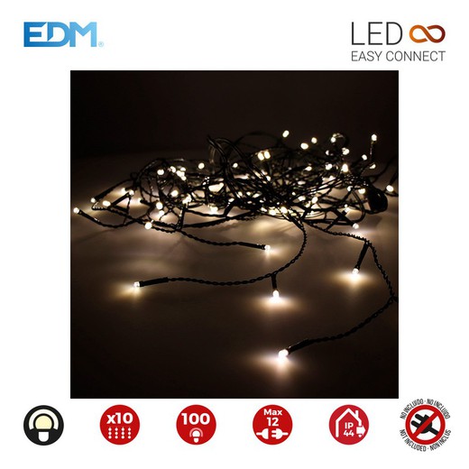 Cortina de fácil conexão 2x1mts 10 tiras 100 LEDs brancos quentes 30v (interno-externo) edm total 1,8w