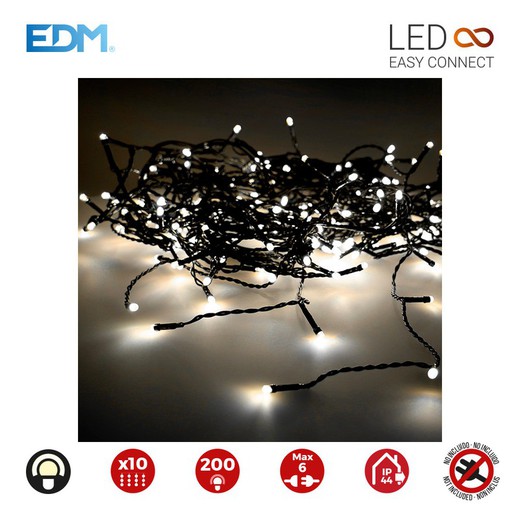 Rideau facile à connecter 2x2mts 10 bandes 200 LED blanc chaud 30v (intérieur-extérieur) total edm 3,2w