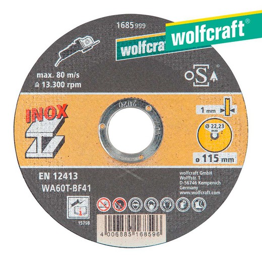 Disco de corte de precisión para acero inoxidable ø 115 x 1,0 x 22,23mm. 1685999 wolfcraft
