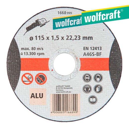 Disco de corte para aluminio ø 115 x 1,5 x 22,23mm. 1668999 wolfcraft