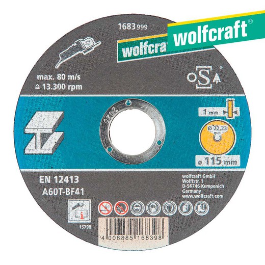 Disco de corte para metal ø 115 x 1,0 x 22,23mm. 1683999 wolfcraft