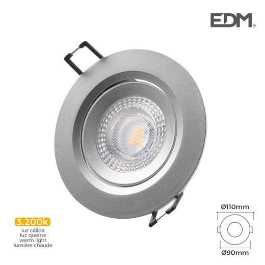 Downlight LED encastré 5w 380 lumen 3,200k cadre chromé edm rond