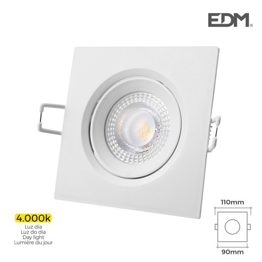 Downlight led empotrar 5w 380 lumen 4.000k cuadrado marco blanco edm