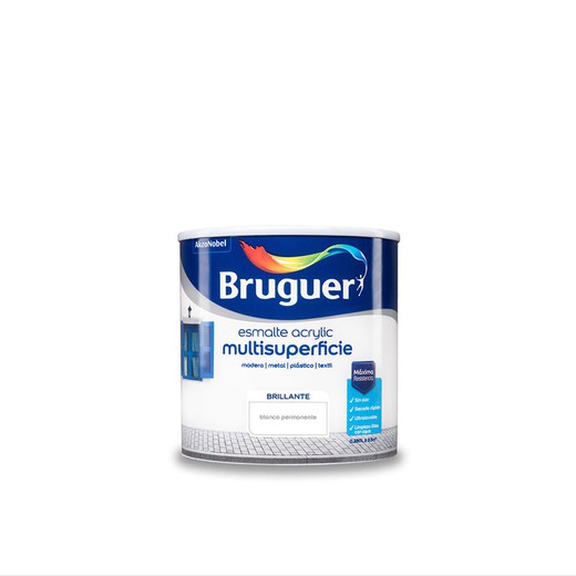 Esmalte acrílico de várias superfícies de brilho branco permanente 0.250l bruguer