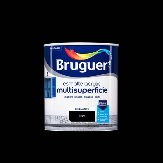 Émail acrylique multi-surfaces noir brillant 0,750l bruguer