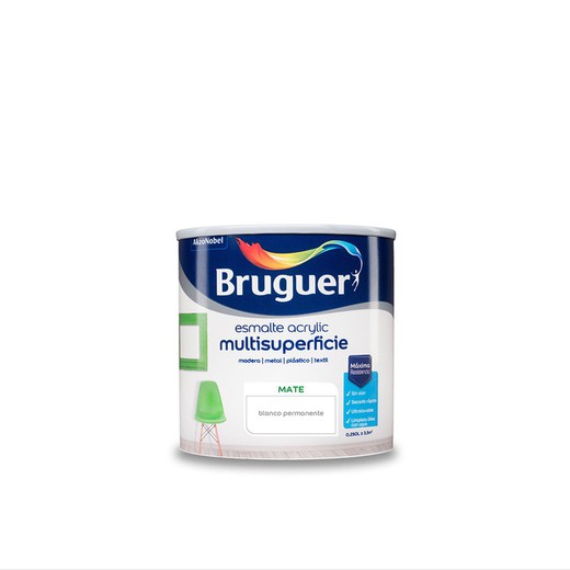 Émail acrylique permanent blanc mat multisurface 0,250l bruguer