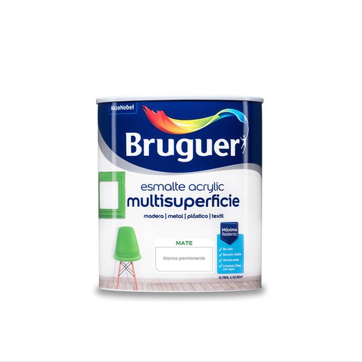 Esmalte acrílico multisuperfície branco mate permanente 0.750l bruguer