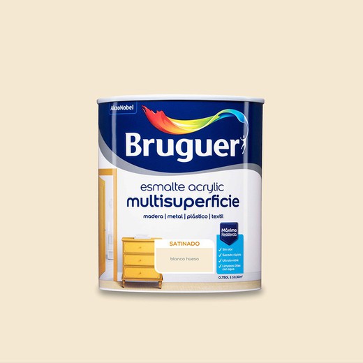 Laque acrylique multi-surfaces satinée blanc cassé 0,750l bruguer