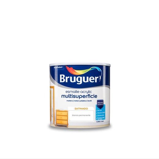 Laque acrylique multi-surfaces satinée permanente blanche 0.250l bruguer