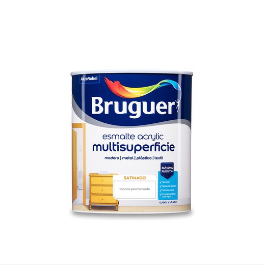 Laque acrylique multisurfaces satinée permanente blanche 0,750l bruguer