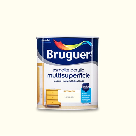 Laque acrylique multisurface satinée blanc cassé 0,750l bruguer