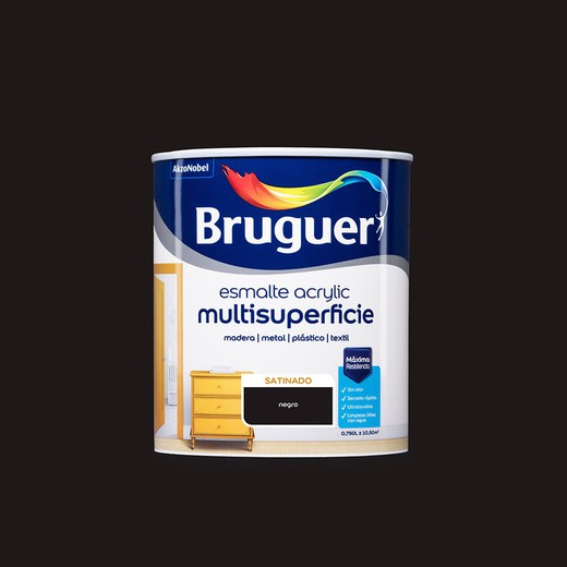 Laque acrylique multi-surfaces satinée noire 0,750l bruguer