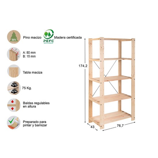 Estanteria alistonada evolution 5 175x76,7x43cm pino macizo astigarraga