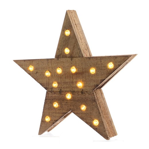 Estrella de madera con luz 15 leds 6x30x29cm