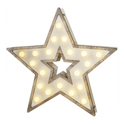 Estrela de madeira 20leds 25,5x27,2cm 3xaa