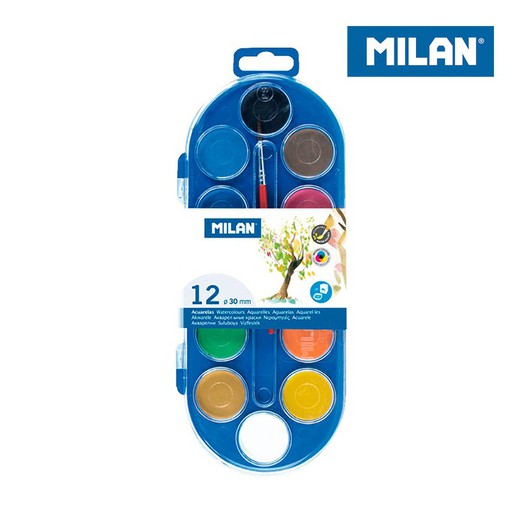 Estuche 12 pastilla acuarelas 30mm con pincel milan