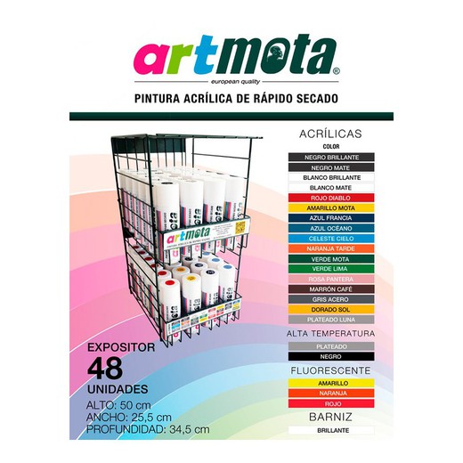 Expositor 48 sprays artmota gratis por la compra de 138 sprays artmota