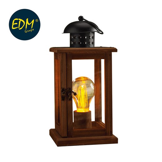 farol madera vintage con bombilla standard incluida 13x13x27cm 3xaaa