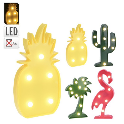 Figura de modelos variados de led (cacto 8 leds, abacaxi 5 leds, coqueiro 11 leds e flamingo 7 leds)