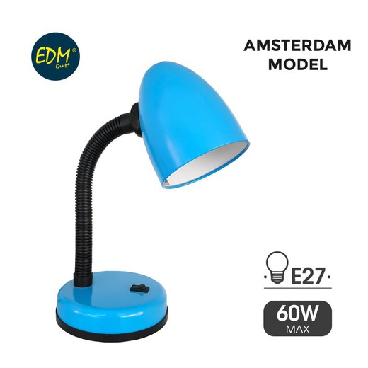 Lampe de bureau modèle amsterdam e27 60w bleu edm