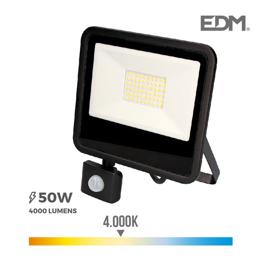 Holofote led 50w 4000k com sensor de presença edm