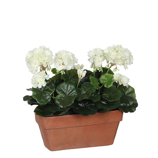 Géranium pvc blanc dans jardinière de balcon 29x13x40cm