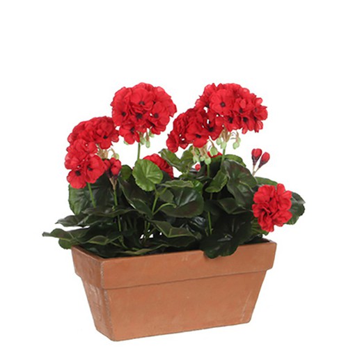 Gerânio pvc vermelho em plantador de varanda 29x13x40cm