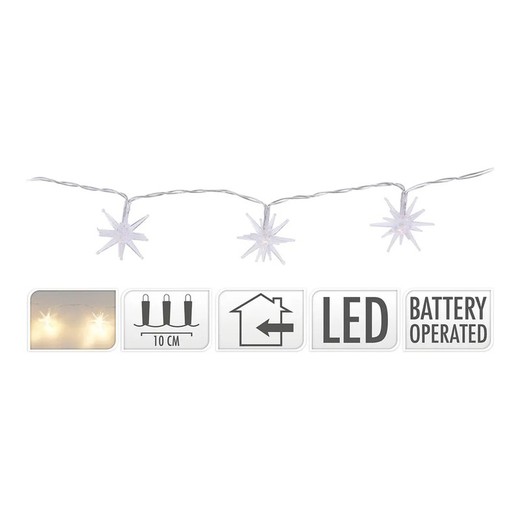 Guirnalda a pilas fija 10 leds estrellas decorativas ø 45mm luz blanco frio 1,30m