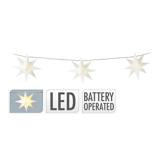 Guirnalda a pilas fija 10 leds estrellas decorativas ø 8cm luz blanco calido 1,8m