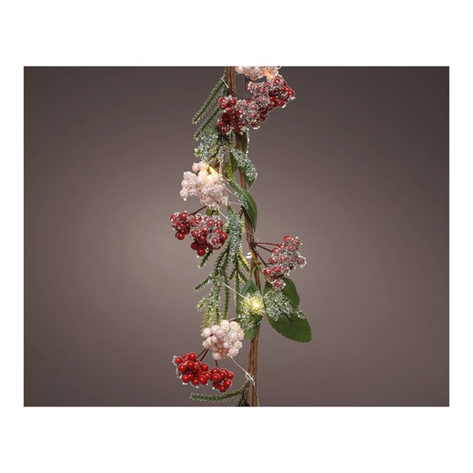 Guirnalda a pilas fija decorativa frutos silvestres rojos y rosas 20 microleds 1,5m