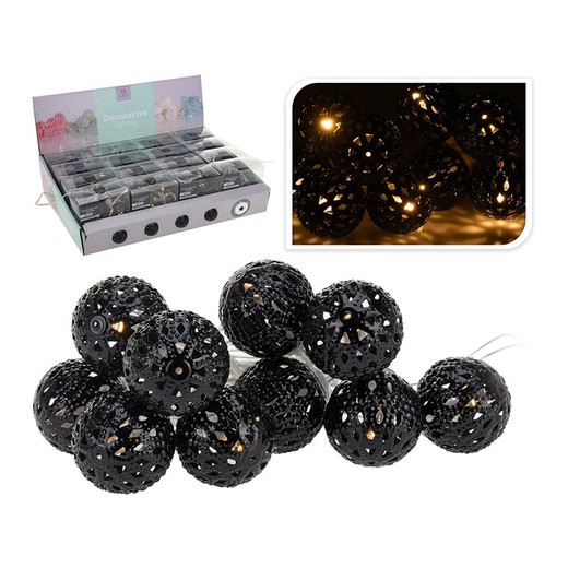 Guirnalda a pilas led bolas negras (2,5cm), 10 led luz caliente